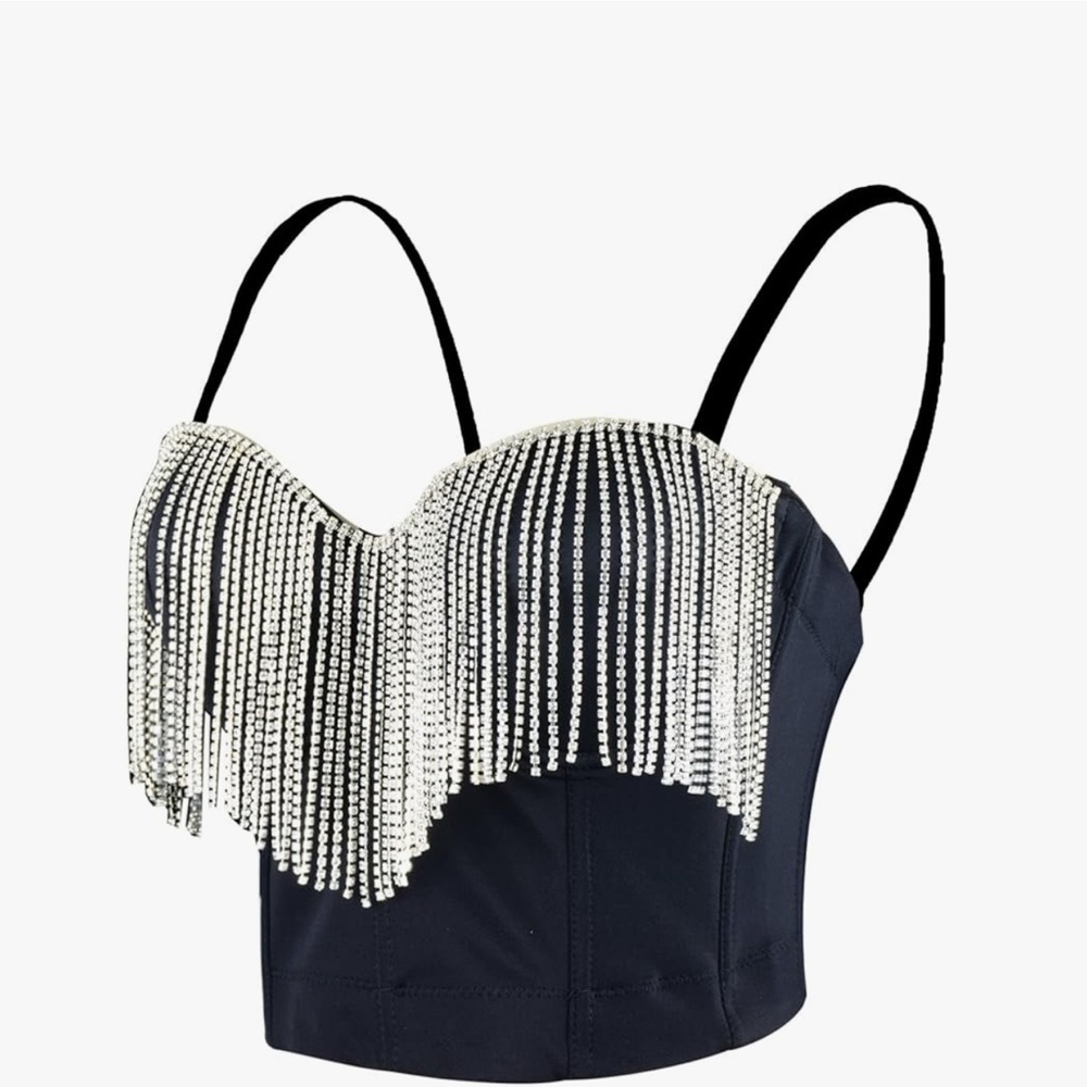 Black Beaded Fringe Women's Top